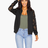 Women’s Bomber Jacket with Zip and Lace Sleeves