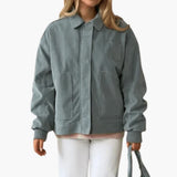 Women’s Bomber Jacket with Zip and Lapel Collar
