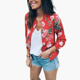 Women’s Bomber Jacket with Zipper and Long Sleeves