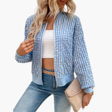 Women’s Bomber Jacket with Zipper and Textured Surface