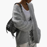 Women’s Button-Front Knit Cardigan with Ribbed Trim