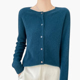 Women’s Button Front Cardigan with Round Neck and Long Sleeves