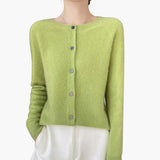 Women’s Button Front Cardigan with Round Neck and Long Sleeves