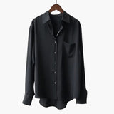 Women’s Button Front Shirt with Chest Pocket and Curved Hem
