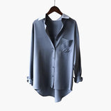 Women’s Button Front Shirt with Chest Pocket and Curved Hem
