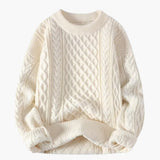 Women’s Cable Knit Sweater with Round Neck and Long Sleeves