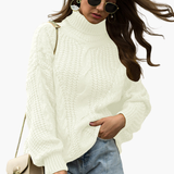 Women's Cable Knit Turtleneck Sweater with Long Sleeves