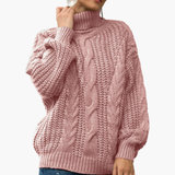 Women's Cable Knit Turtleneck Sweater with Long Sleeves