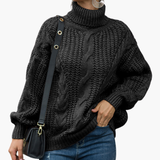 Women's Cable Knit Turtleneck Sweater with Long Sleeves