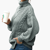 Women's Cable Knit Turtleneck Sweater with Long Sleeves