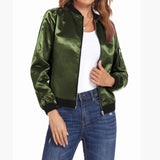 Women’s Classic Bomber Jacket with Pockets and Zip