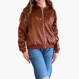 Women’s Classic Bomber Jacket with Pockets and Zip