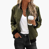 Women’s Classic Bomber Jacket with Pockets and Zip