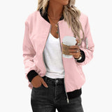 Women’s Classic Bomber Jacket with Pockets and Zip