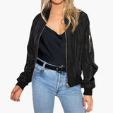 Women’s Classic Bomber Jacket with Pockets and Zip