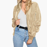 Women’s Classic Bomber Jacket with Pockets and Zip