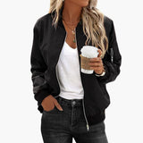 Women’s Classic Bomber Jacket with Pockets and Zip