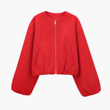 Women's Cropped Bomber Jacket - Practical Zipper Closure