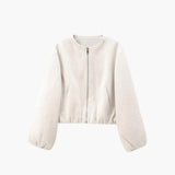 Women’s Cropped Bomber Jacket with Balloon Sleeves and Zip