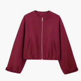 Women’s Cropped Bomber Jacket with Balloon Sleeves and Zip