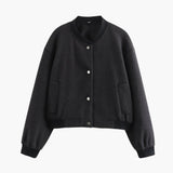 Women’s Cropped Bomber Jacket with Snap Buttons