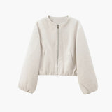 Women’s Cropped Bomber Jacket with Zipper and Elastic Waist