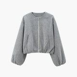 Women’s Cropped Bomber Jacket with Zipper and Elastic Waist