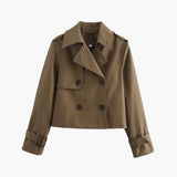 Women’s Cropped Trench Coat with Double Buttons
