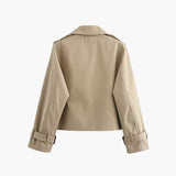 Women’s Cropped Trench Coat with Double Buttons
