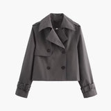 Women’s Cropped Trench Coat with Double Buttons