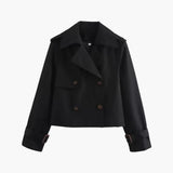 Women’s Cropped Trench Coat with Double Buttons