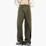 Women’s Dress Pants with Asymmetrical Layer and Button