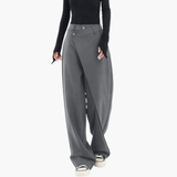 Women’s Dress Pants with Asymmetrical Layer and Button