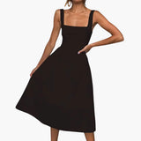 Women's Dress with Square Neck and Ruched Waist