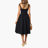 Women's Dress with Square Neck and Ruched Waist