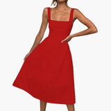 Women's Dress with Square Neck and Ruched Waist