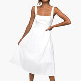 Women's Dress with Square Neck and Ruched Waist