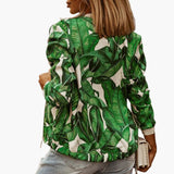 Women’s Fashion Bomber Jacket with Round Collar and Zipper
