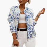 Women’s Fashion Bomber Jacket with Round Collar and Zipper