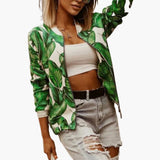 Women’s Fashion Bomber Jacket with Round Collar and Zipper