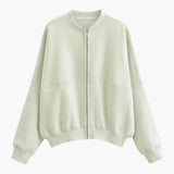 Women's Fleece Bomber Jacket - Soft Fleece Material and Trendy Bomber Design