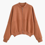 Women's Fleece Bomber Jacket - Soft Fleece Material and Trendy Bomber Design