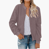 Women’s Fleece Bomber Jacket with Zip and Stand-Up Collar