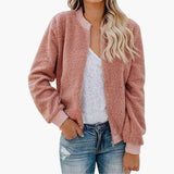 Women’s Fleece Bomber Jacket with Zip and Stand-Up Collar