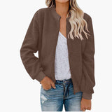 Women’s Fleece Bomber Jacket with Zip and Stand-Up Collar