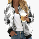 Women’s Floral Bomber Jacket with Front Zip and Side Pockets