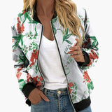 Women’s Floral Bomber Jacket with Front Zip and Side Pockets