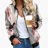 Women’s Floral Bomber Jacket with Front Zip and Side Pockets