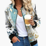Women’s Floral Bomber Jacket with Front Zip and Side Pockets