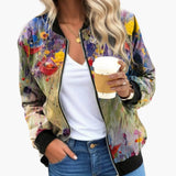 Women’s Floral Bomber Jacket with Front Zip and Side Pockets